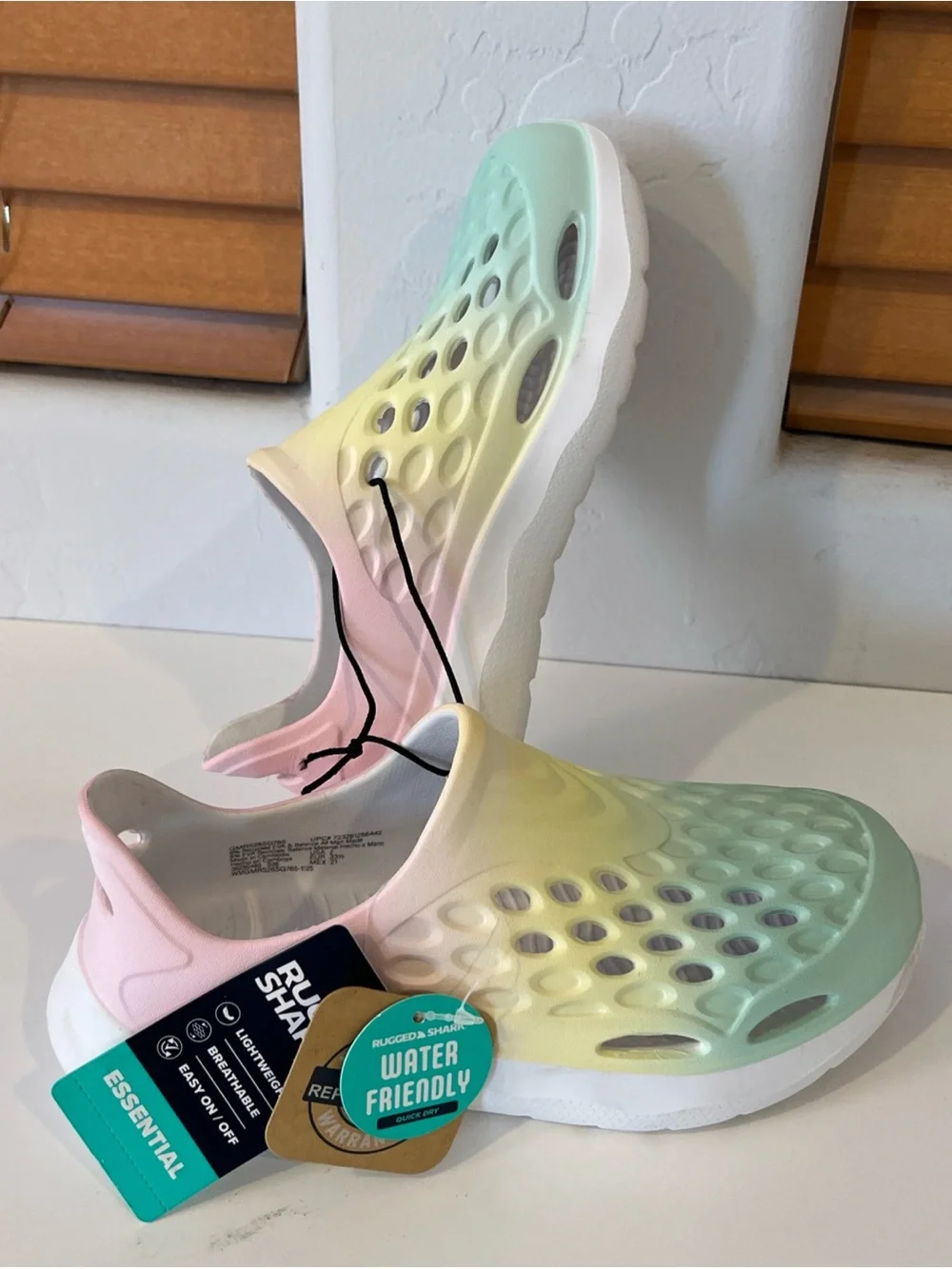 Rugged Shark Kids' Water-Friendly Slip-On Clogs - Pastel Green & Pink size 2